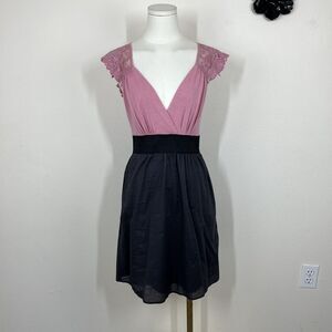 Studio Y Dress Womens Small Pink Black Babydoll 00s Sundress Pockets Retro